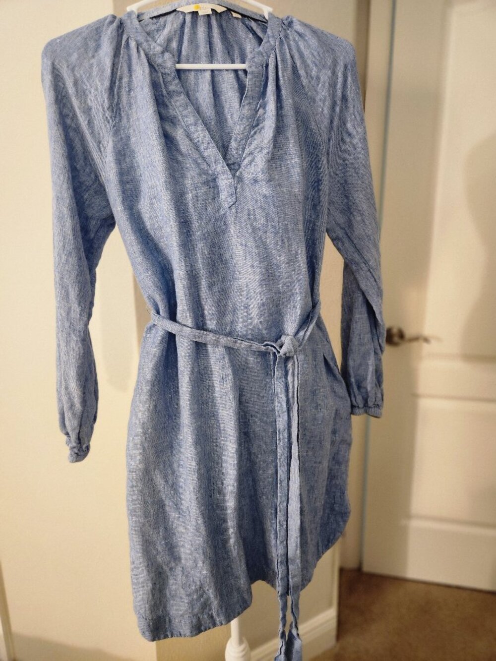 Boden 100% Linen Dress Women's Size 4R US 8R UK Long Sleeve Chambray